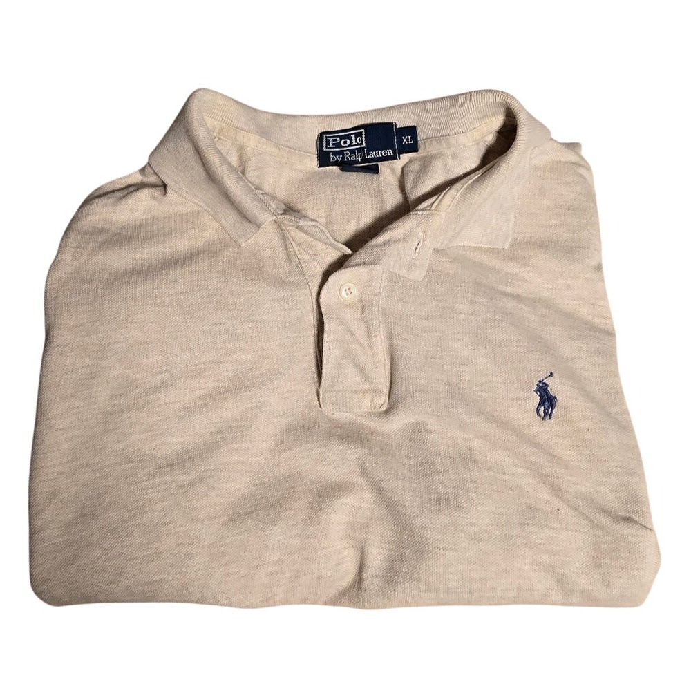 Polo Ralph Lauren Mens XL Long Sleeve Polo Shirt Tan Beige Cotton Pique Pony
